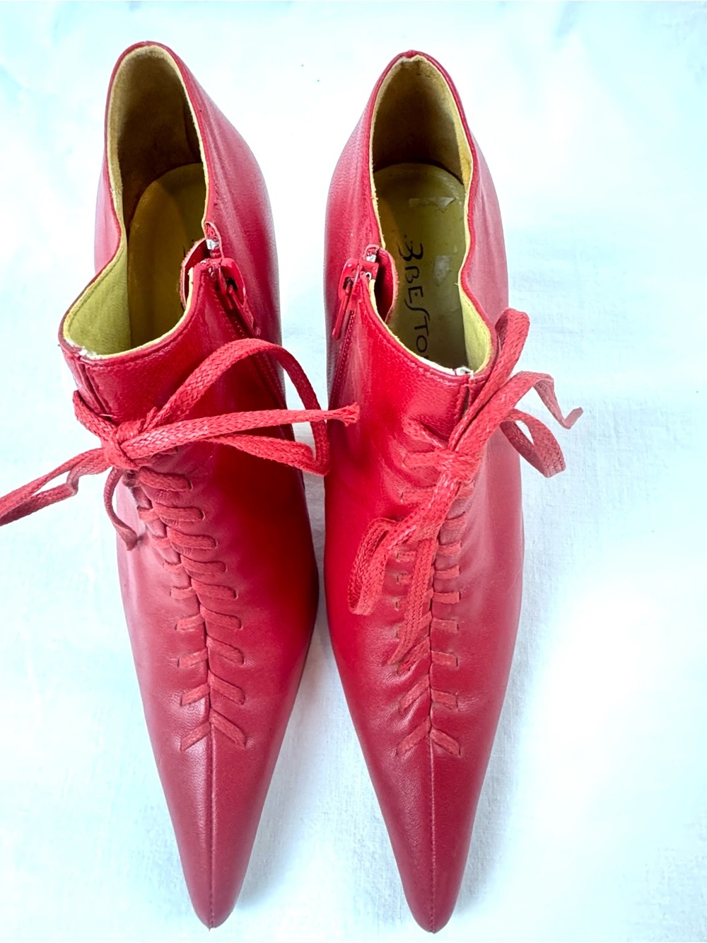 Italian Red Leather Lace-Up Pointed-Toe Heels